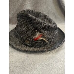 Dobbs Fifth Avenue Vintage Grey Knit Wool Fedora Hat Feather Accent Size 7 3/8
